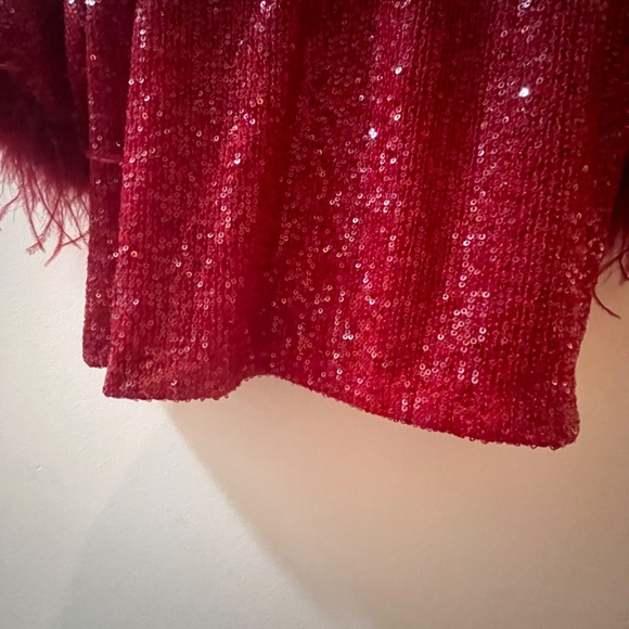 Lucy Paris XS Sequin Red Feather Short Top Kimono Sleeve Oversized $ 109CA - Picture 10 of 11